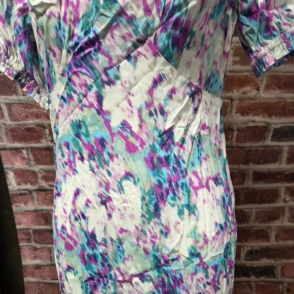 A New Day Blue Floral Midi Dress XXL Deep V Neck Short Sleeve Crepe Lightweight - Picture 3 of 8